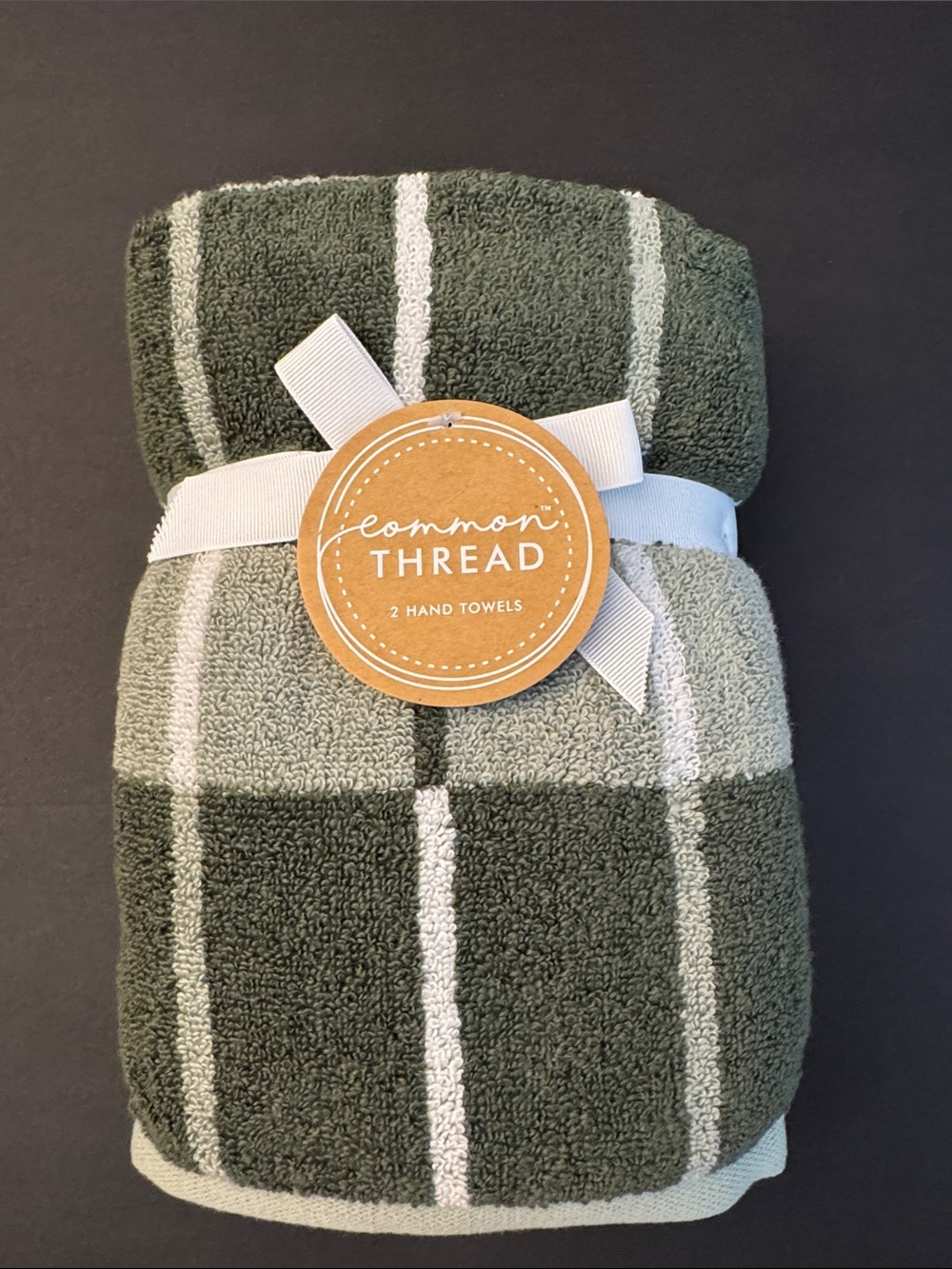 2pc COMMON THREAD 100% Zero Twist Cotton Checkered Bath Hand Towel Set -Thyme